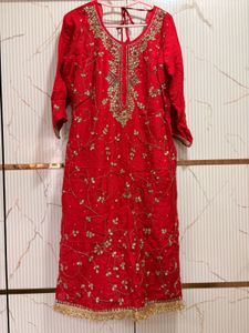 Elegant Red Embroidered Kurta Sharara with Dupatta