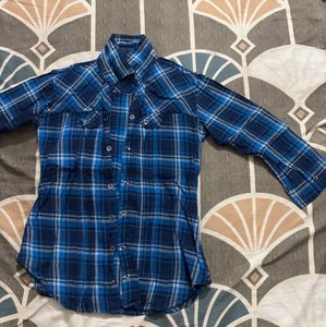 Blue Plaid Button-Up Shirt