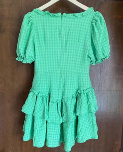 Cute Green Ruffle Gingham Mini Dress