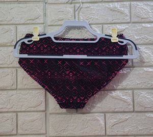 Vibrant Hot Pink Bikini Bottoms with Black Crochet