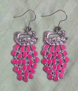 Peacock Design Earrings - Pink