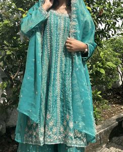 Elegant Aqua Embroidered Kurta Set