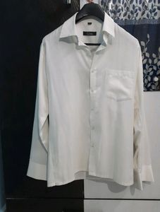 White Self Strip Shirt Size L