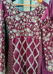 Elegant Maroon Embroidered Suit