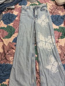 H&M butterfly print blue wide jeans