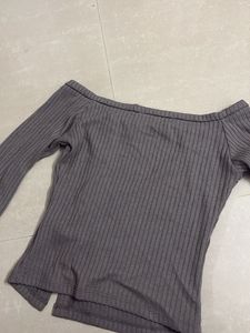 Y2K Imported Off-Shoulder Ribbed Top
