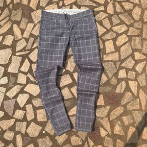 Grey Plaid Slim Fit Pants