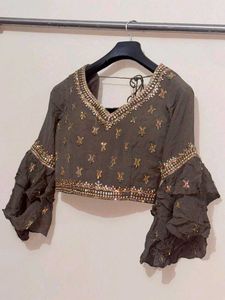 Olive green lehenga choli dress