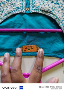 Teal Kurti with Embellished Neckline