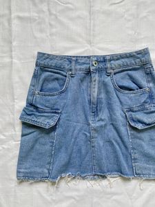 Blue Denim Cargo Mini Skirt