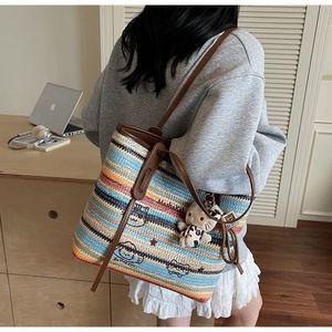 Boho Striped Straw Tote Bag