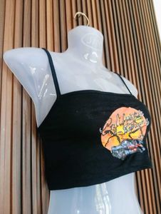 Black Graphic Crop Top
