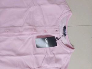 Branded Pink Button-Up Crop Top