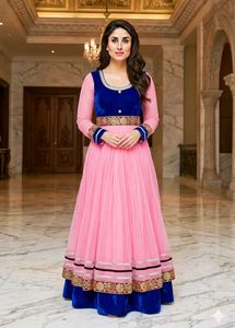 Elegant Pink & Blue Anarkali Gown