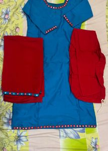 Blue Kurta Set with Red Pants