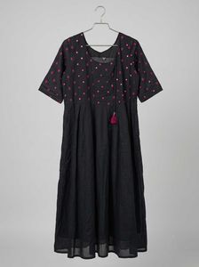 Black Mirror Work Kurti with Tassel Detail