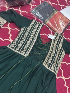 Elegant Teal Embroidered Ethnic Gown