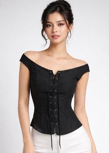 Black Lace-Up Corset Top