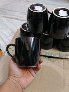 Set of 6 Black Ceramic Mugs unsued