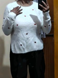 White Heart Pattern Sweater