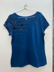 Blue Beaded Accent T-Shirt