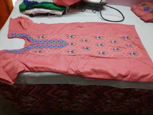 Embroidered Peach Kurta set