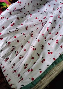 White Cherry Print Tiered Skirt