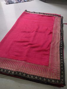 Vibrant Pink Silk Saree with Black Border