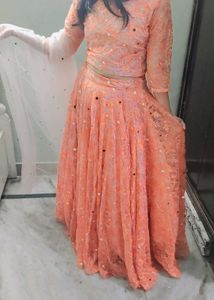 Beautiful Orange Embroidered Lehenga Set