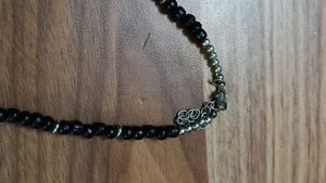 Ethnic Silver Tone Necklace with Black Beads
