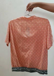 Peach Polka Dot Quarter Zip Top