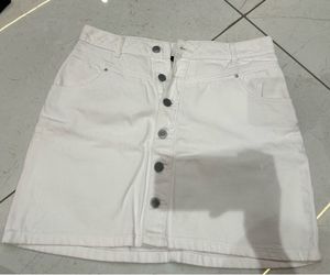 White Denim Button-Front Skirt