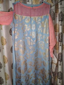 Stylish Blue Kurta with Pink Sleeves