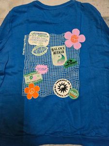 Blue Graphic Print Crewneck Sweatshirt