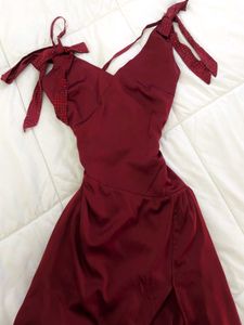 Elegant Red Dress with Bow Accents