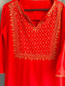 Red Embroidered Kurta