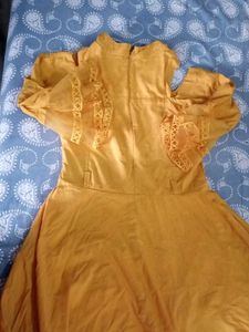 Yellow Cold Shoulder Flared Dress
