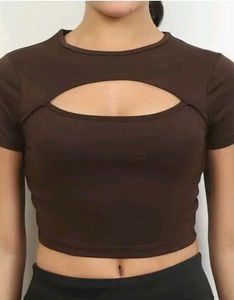 Brown Cut-Out Crop Top