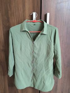 Green Collared Button-Up Shirt
