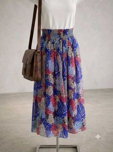 Boho Leaf Print Maxi Skirt