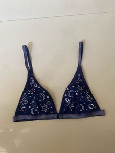 Navy Blue Star & Moon Print Bra
