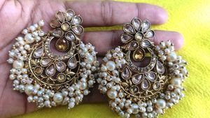 Exquisite Pearl &amp; Stone Jhumka Earrings