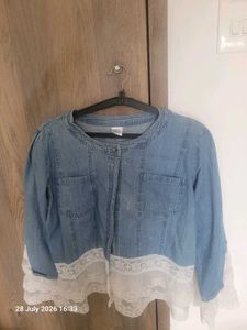 Denim Jacket with Lace Trim