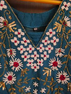 💙 Elegant Teal Blue Embroidered Kurti 💙