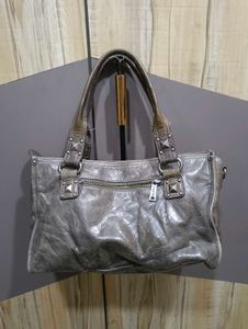 Chic Grey Studded Leather Handbag