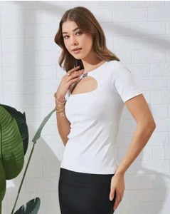 Shein Medium Length Short Sleeve Front Cut-Out Top
