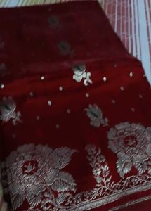 Exquisite Red Silk Saree with Floral Embroidery