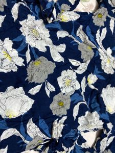 Blue Floral Print V-Neck Top