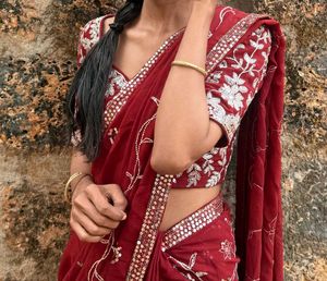 Elegant Maroon Embroidered Saree