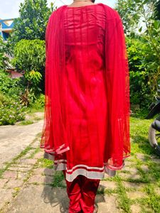 Stunning Red Embellished Kurta Set